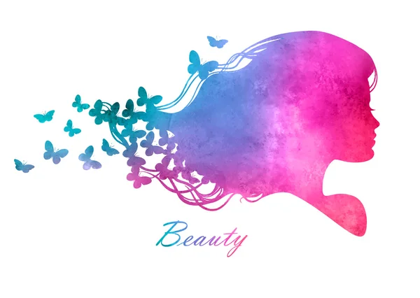 Tête de silhouette avec cheveux aquarelle.Illustration vectorielle de salon de beauté femme — Image vectorielle