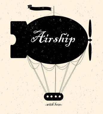 Vintage fairy airship. Vector silhouette clipart