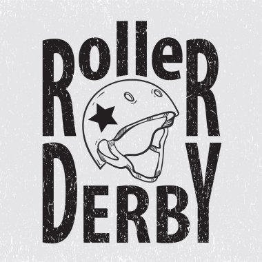 Roller derby kask tipografi, t-shirt grafik, vektörel çizimler