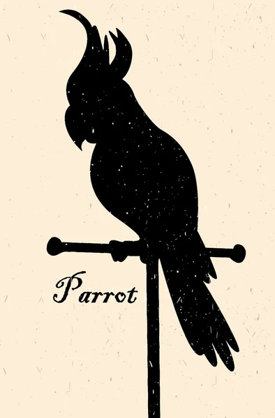 Silhouette of the bird. A parrot on a perch — Stock Vector