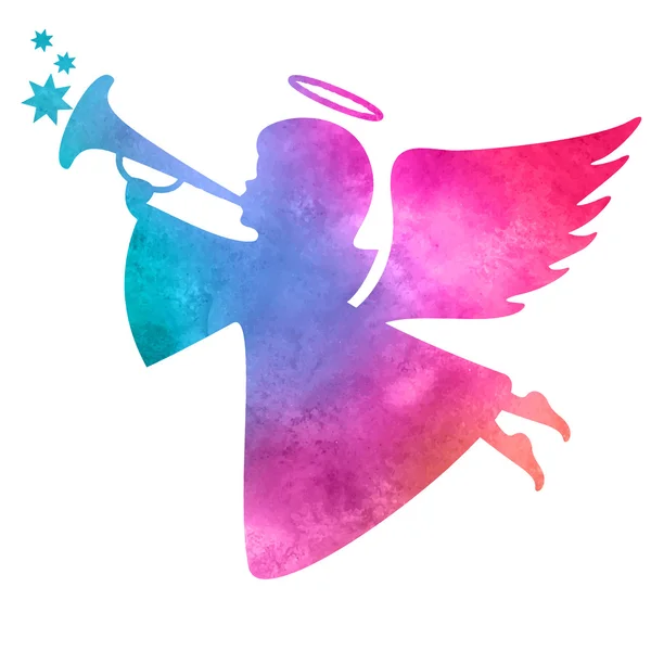 Bir meleğin suluboya silueti. Beyaz arkaplanda suluboya resim.