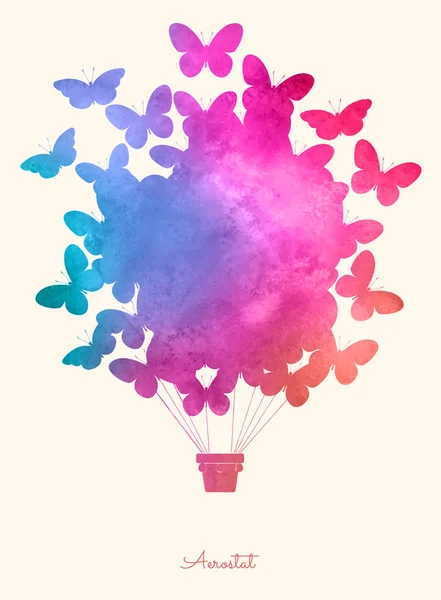 水彩ヴィンテージ蝶、熱気球。お祝いの風船をお祭りの背景。招待状、ポスターやカードに最適 ベクターグラフィックス