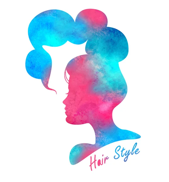 Silhouette Kopf mit Aquarell hair.vector Illustration der Frau Schönheitssalon — Stockvektor