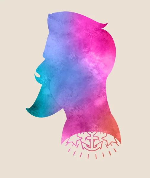 Retro renkli sulu boya etiket rozet veya logosu Hipster 2015 sakallı. T-Shirt baskı