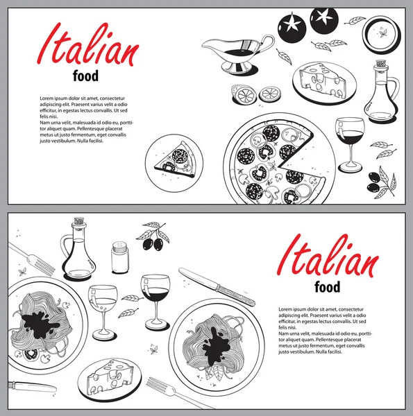 Afiş şablonu el ile yemek vektör nesneleri Italia üzerinde çizilmiş. — Stok Vektör
