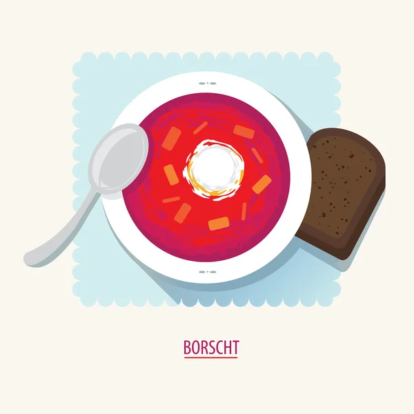 Vektor ilustrasi sup Borscht top view. Ilustrasi makanan. Ikon bergaya - Stok Vektor