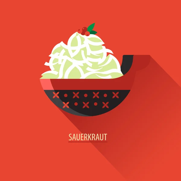 Sauerkraut dengan cranberry di piring kayu yang dicat. Ikon - Stok Vektor