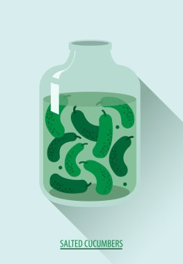 Salted cucumber. Scanned cucumbers in a glass jar
