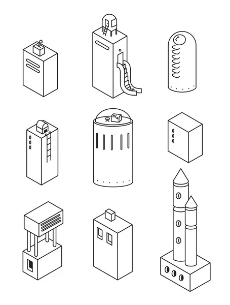 Conjunto de ícones de casas.Ilustração vetorial de um edifício isométrico —  Vetores de Stock