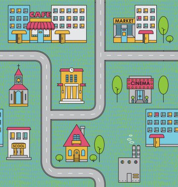 Seamless pattern with houses,roads and trees clipart