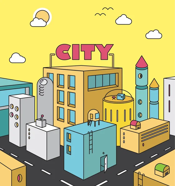 Ciudad concepto de calle con edificios, caminos, cielo — Vector de stock