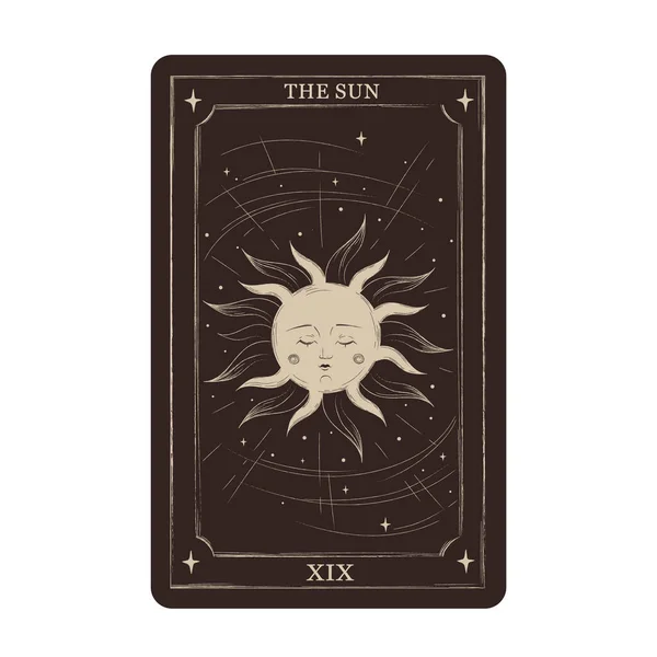 Zon Magic Occulte Tarot Kaart Vintage Stijl Graveren Vector Illustratie — Stockvector