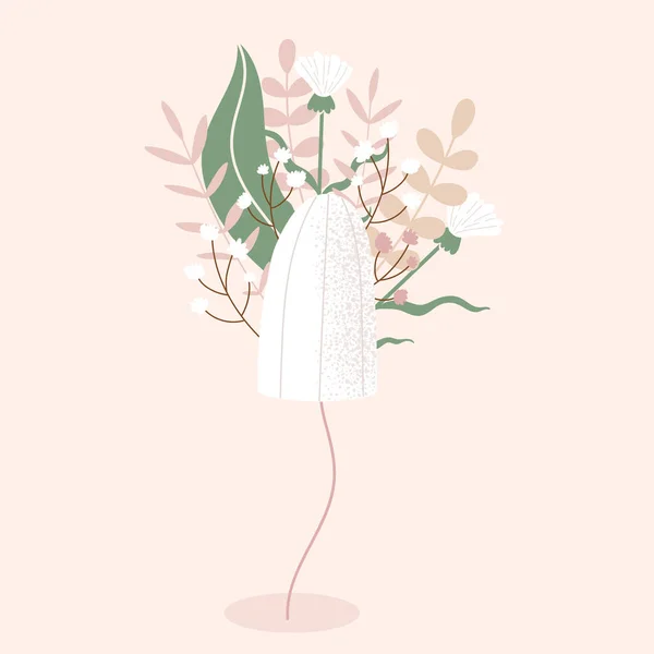 Tampon Hyénique Féminin Rose Avec Des Fleurs Des Feuilles Produit — Image vectorielle