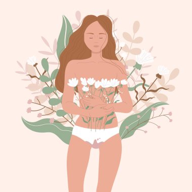 Adet dönemi konsepti. Kan lekeli külotlu kadın kalçaları. Kadın hijyeni konsepti. Regl koruması. Düz çizgi film vektör çizimi. Beyaz arkaplanda izole. 