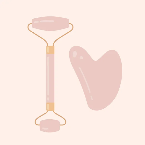 Grattoir Gua Sha Tendance Rouleau Cristal Quartz Rose Naturel Sur — Image vectorielle