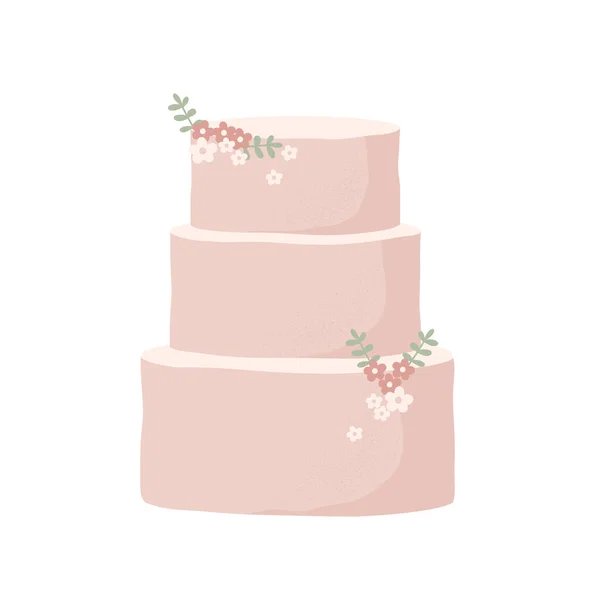 Gâteau Mariage Moderne Gâteau Aux Couleurs Pastel Fleurs Feuilles Décoration — Image vectorielle