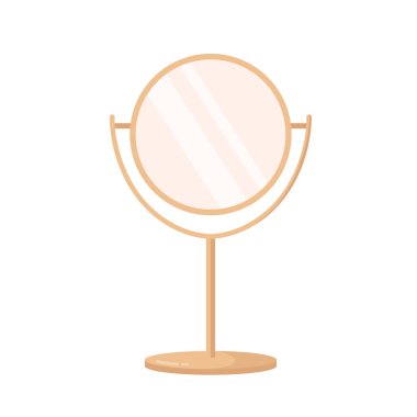 Ayna simgesi. Makyaj aynası ve güzellik tedavisi. Düz çizgi film vektör çizimi. Beyaz arkaplanda izole. 