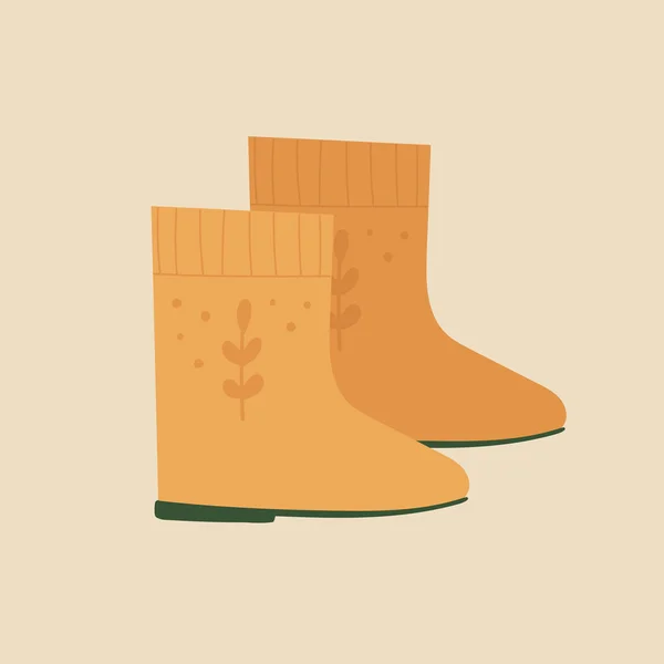 Yellow rubber boots icon. Cozy autumn symbol. Waterproof shoe for rainy weather, fishing and gardening concept. Vector illustration in cartoon style. Isolated on white background.