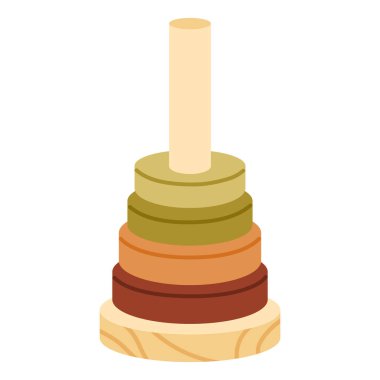 Oyuncak piramit. Tahta yüzüklü kule. Motor beceriler ve mantıklı düşünme için bebek oyuncakları. Eğitici oyuncak. Çizgi film tarzında vektör illüstrasyonu. İzole edilmiş arkaplan