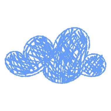 El yapımı pastel boya bulutları. Anaokulu malzemeleri için çocuk unsuru. Eğlenceli bir gökyüzü. Güzel bir hava durumu sembolü. İzole vektör illüstrasyonu