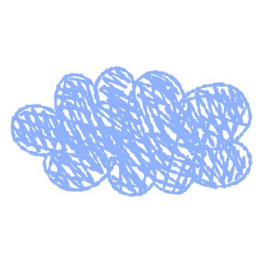 El yapımı pastel boya bulutları. Anaokulu malzemeleri için çocuk unsuru. Eğlenceli bir gökyüzü. Güzel bir hava durumu sembolü. İzole vektör illüstrasyonu