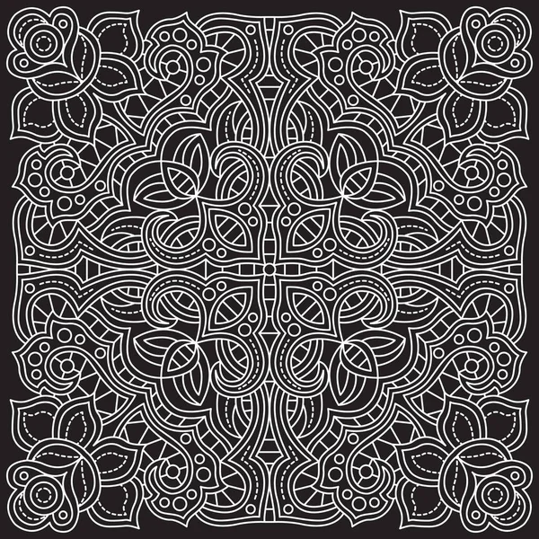 Illustration Noir Mandala Line Art Noir Blanc Pour Colorier — Image vectorielle