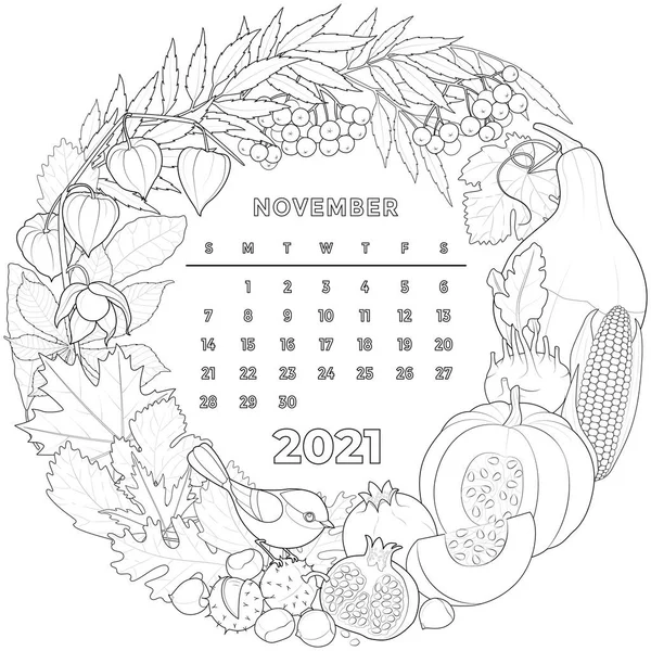 Novembro Calendário 2021 Ilustração Vetorial — Vetor de Stock