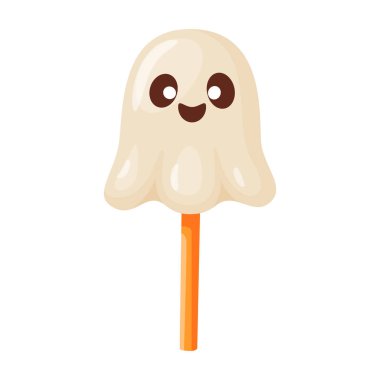 Halloween ghost lollipop flat vector style. festive decorative candy. Halloween, spooky October holiday. trick or treat night. for party invitation, poster, greeting card, sticker.