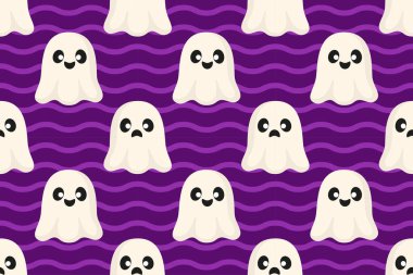 Halloween ghost seamless pattern. Hand drawn trendy flat style. Spooky season. Vector illustration