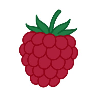 Red raspberry with a green leaf on top. flat style isolated. Rubus idaeus icon for package design, web, stickers. Vector illustration