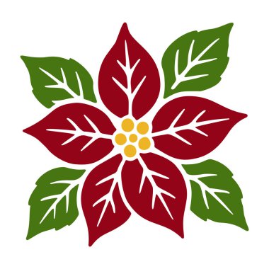 Poinsettia. Christmas traditional plant. Hand drawn holiday element isolated. Vector illustration