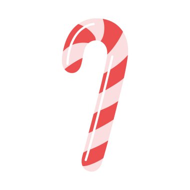 Eğimli kırmızı ve pembe çizgili parlak geleneksel şeker kamışı, renkli düz vektör çizimi. Bayram ziyafetleri, Noel grafikleri, şenlik dekorları ve tatlı yemek tasarımları için ideal.