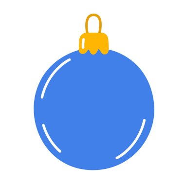 Mavi takı, Noel süsü, altın kaplama ve döngü. Renkli düz vektör çizimi. Tatil tebrik kartları, kış dekorları, çıkartmalar ve fotokopi alanı olan kutlama temaları için.