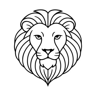 Aslanların kafaları kalın yeleli. Siyah beyaz çizgi karalama stili. Vahşi yaşam logoları, hayvanat bahçesi markaları ve doğa temalı boyama sayfaları için mükemmel. Vektör illüstrasyonu