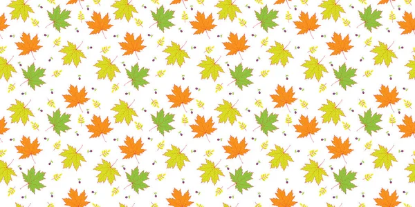 Autumn Seamless Pattern Autumn Leaves White Background Abstract Leaf Texture - Stok Vektor