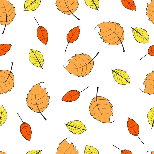 Autumn Seamless Pattern Autumn Leaves White Background Abstract Leaf Texture - Stok Vektor