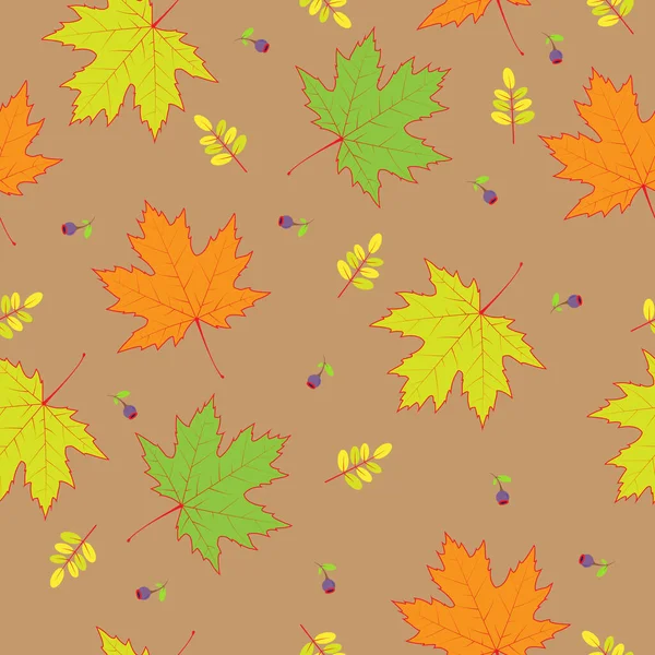 秋のシームレスなパターン 茶色の背景に秋の葉 抽象的な葉の質感 — ストックベクタ