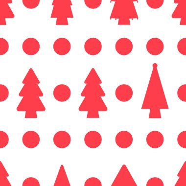 Kusursuz Noel deseni, Noel ağacı ve beyaz arka planda kırmızı nokta.