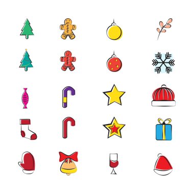 Sevimli simge, eps10 vektör biçimi ile Noel günü kümesi.