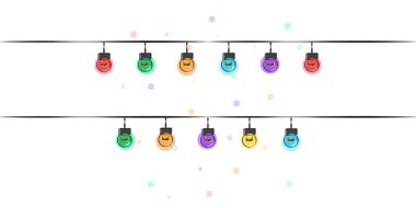 Beyaz arka planda parlayan Noel ışıkları.