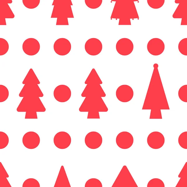 Natal Sem Costura Padrão Árvore Natal Ponto Vermelho Fundo Branco — Vetor de Stock