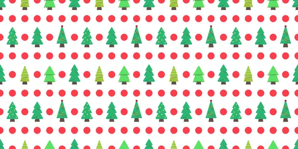 白い背景にクリスマスのシームレスなパターン クリスマスツリーと赤い点 — ストックベクタ