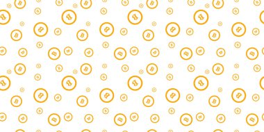 Şifreli para birimi kusursuz desen, beyaz arka planda renkli Bitcoin logosu.