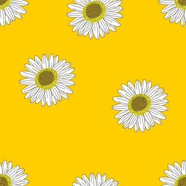 Çiçekler pürüzsüz desen, papatya çiçekleri sarı duvar kağıdında çiçek açıyor..