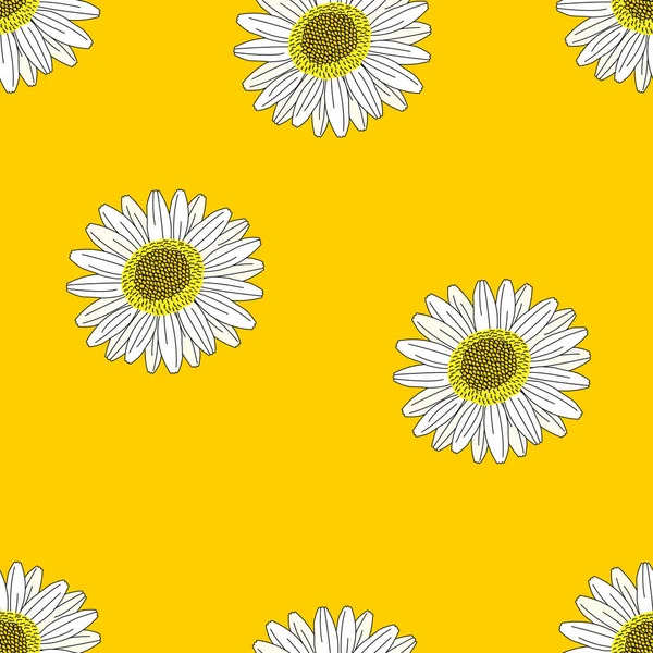 Flowers Seamless Pattern Daisy Flowers Blossom Yellow Wallpaper — Stock Vector