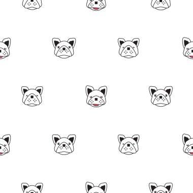 Köpek pürüzsüz desen, beyaz arka planda Fransız bulldog, köpek simgeleri.