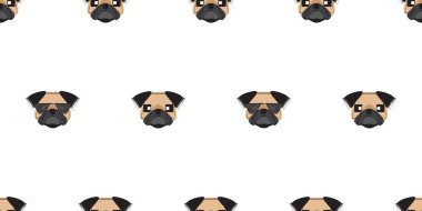Köpek pürüzsüz desen, beyaz arka planda pug, köpek simgeleri.