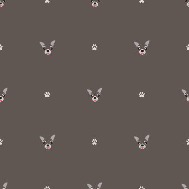 Kusursuz bir desen, koyu arkaplanda Chihuahua, köpek simgeleri.