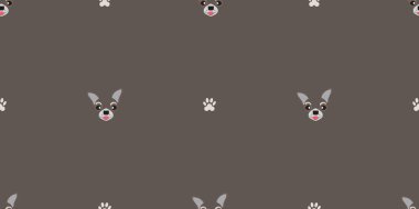 Kusursuz bir desen, koyu arkaplanda Chihuahua, köpek simgeleri.