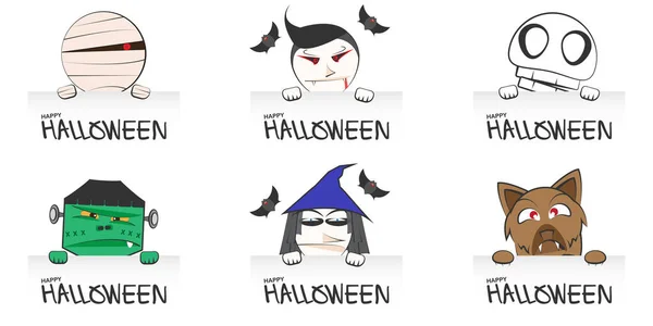 Set Halloween Cartoon Character Vector Illustration Suitable Cards Banners Symbols — Stock Vector